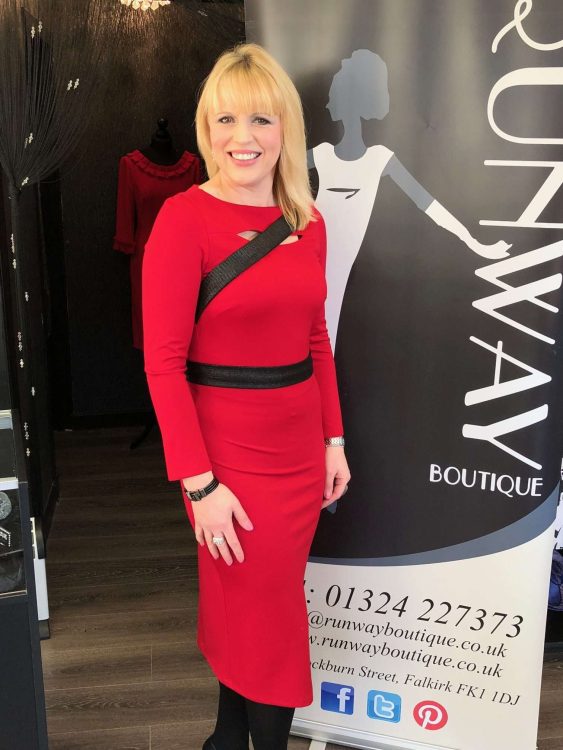 Camelot - Red Fitted Jersey Dress with Long Sleeve and Leather Trim