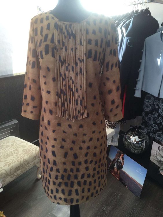 Marie Mero Caramel Patterned Tassell Front Dress