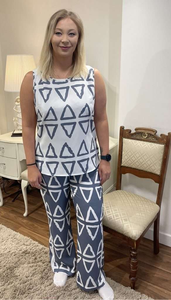 I.nco Slate Print Sleeveless Top and Pull on Trousers