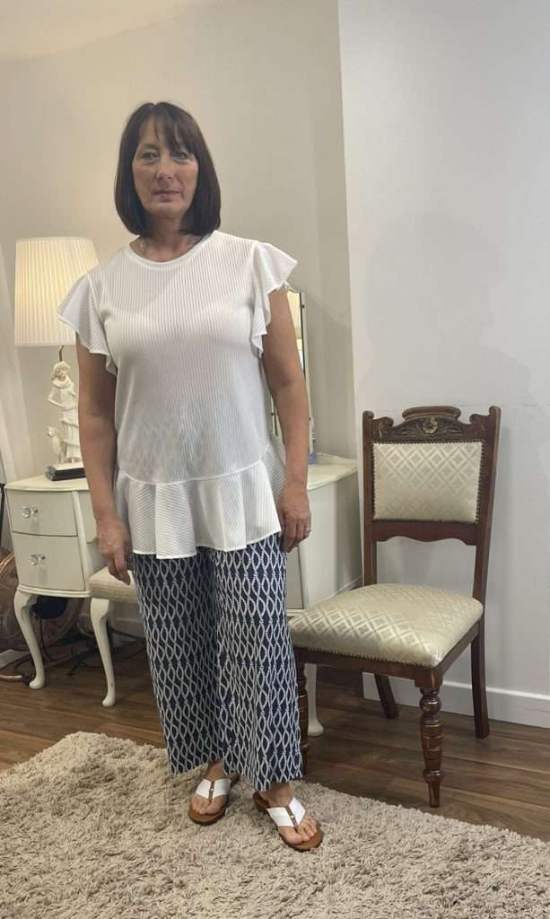 Camelot Rope Print Cropped Wide Leg Trousers & Camelot White Tunic Top