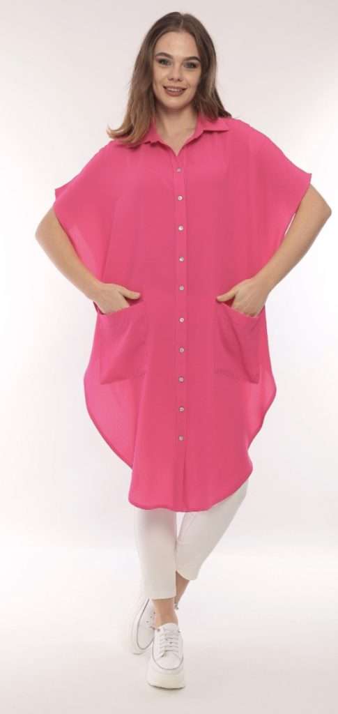 I.nco Hot Pink Button Down Tunic Top