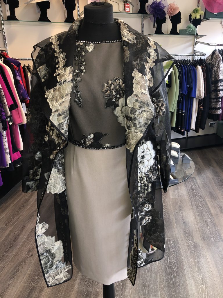 Badoo Tapestry Bodice Dress with Diamanté Waistband & Badoo Sheer Tapestry Coat