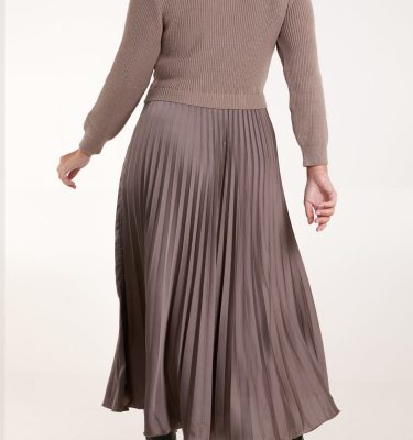 Joannie - Knitted Top Dress with Pleated Sateen Skirt