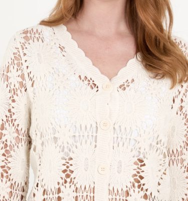 Crystal - Flower Crochet Scalloped Edge Cardigan