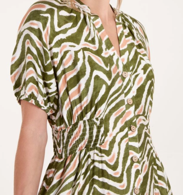 Sheena - Shirred Waist Puff Sleeve Midi Dress