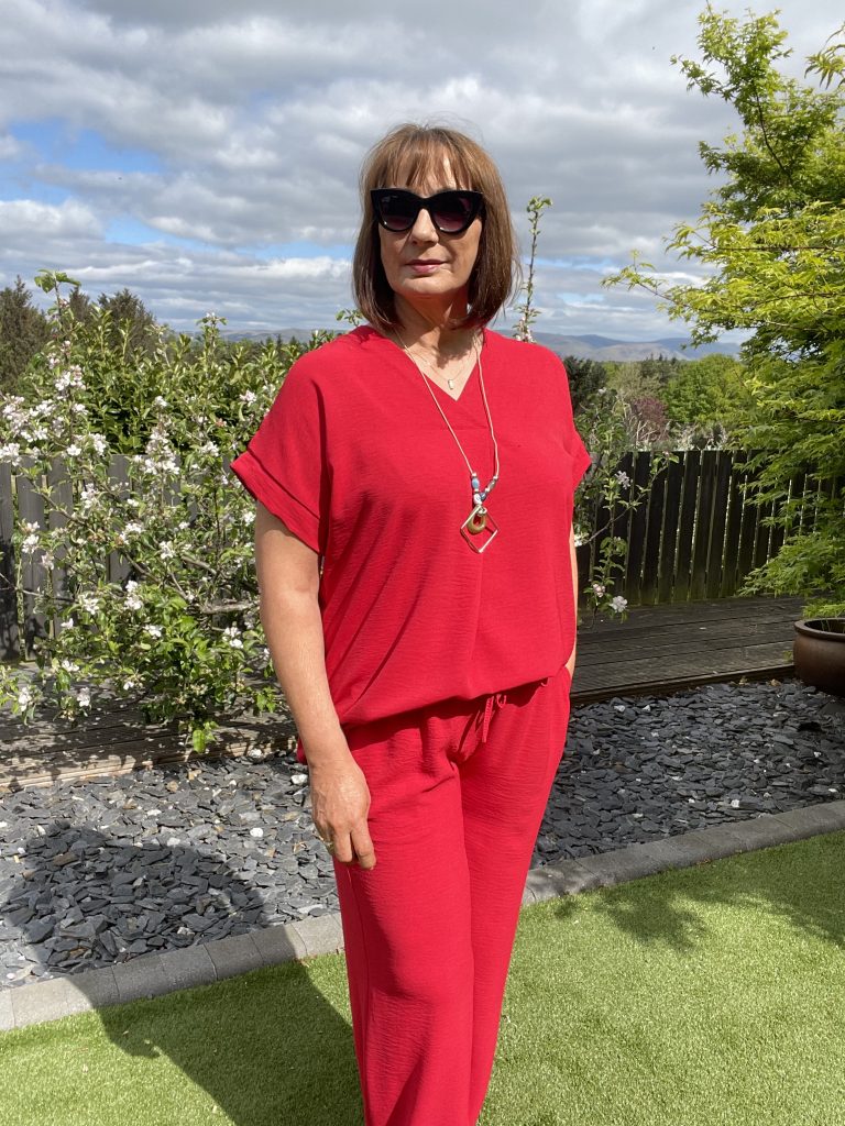 Dianne - Red V-Neck Wide Leg Trousers Set