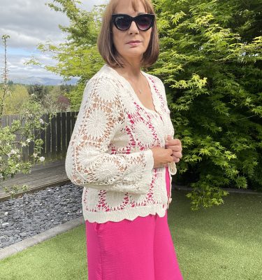 Crystal - Flower Crochet Scalloped Edge Cardigan
