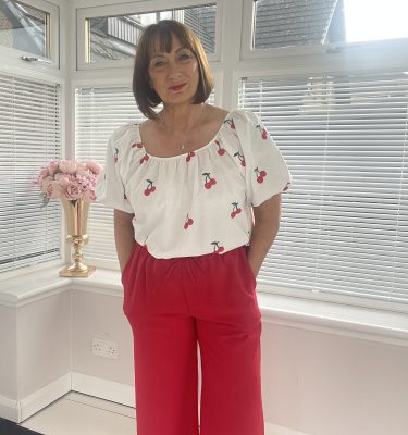 Yasmin - Bardot Puff Cherry Embroidery Top