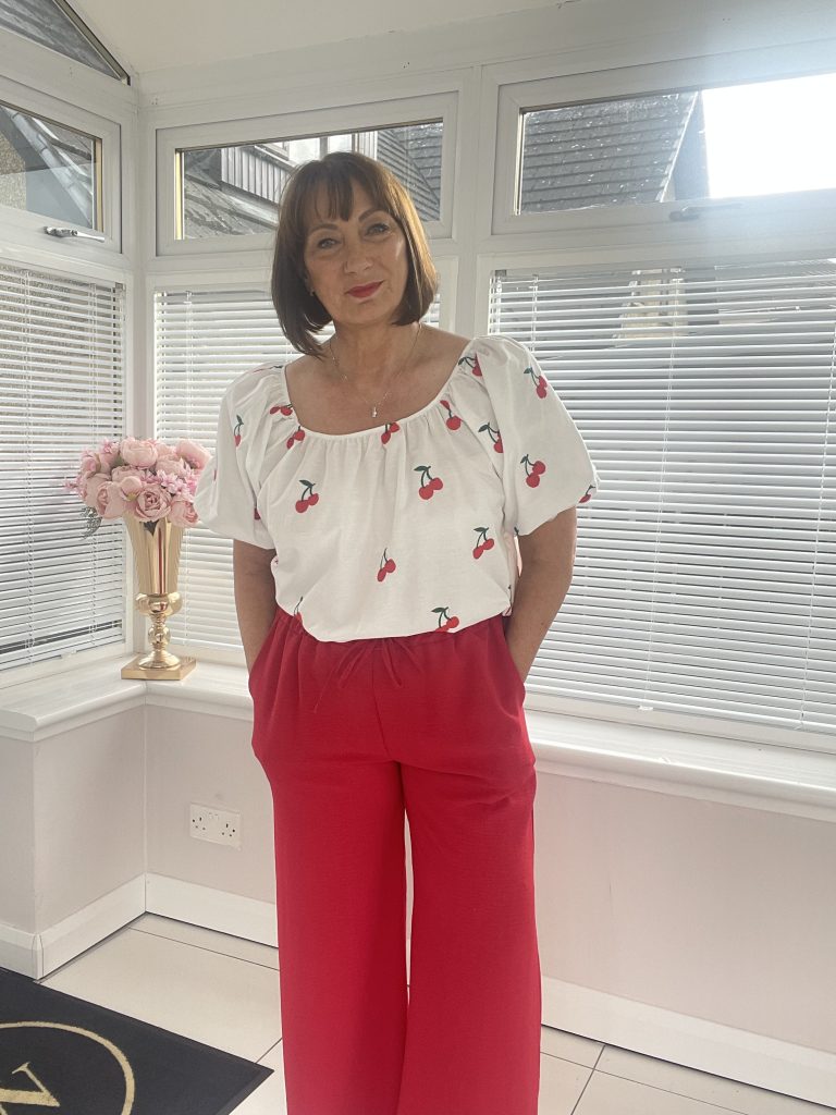 Yasmin - Bardot Puff Cherry Embroidery Top
