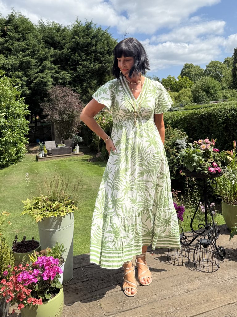Cara - Tropical Leaf Print Wrap Shirred Dress