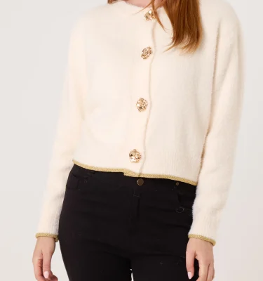 Emily - Gold Flower Button Knit Cardigan