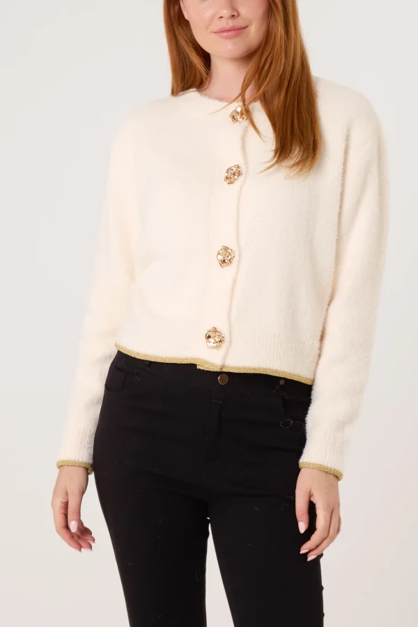 Emily - Gold Flower Button Knit Cardigan