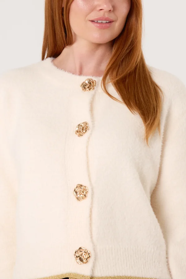 Emily - Gold Flower Button Knit Cardigan