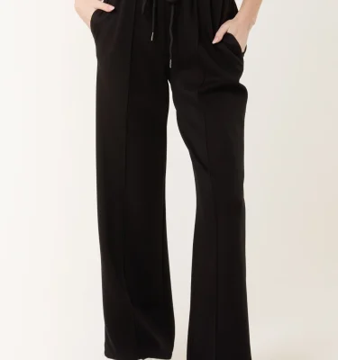 Rena - Black Crease-Front Sweat Trousers
