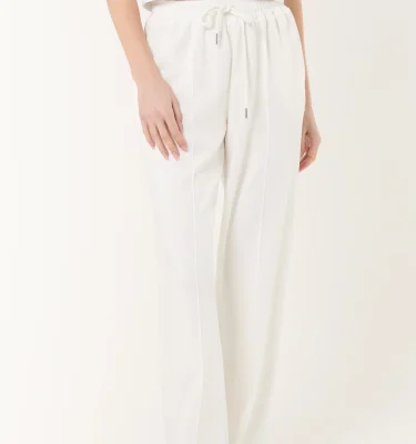 Fran - Crease- Front Sweat Style Trousers in White