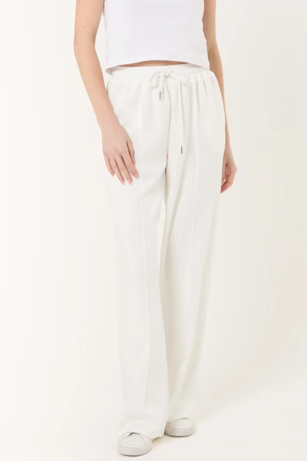 Fran - Crease- Front Sweat Style Trousers in White
